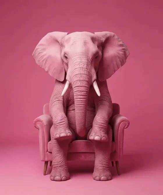 Elefante Rosa em uma poltrona